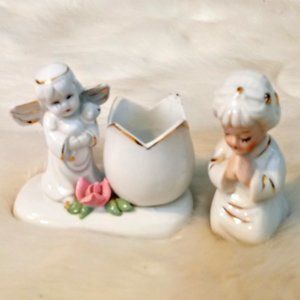 Vtg Porcelain White Angel Praying Child Figurines